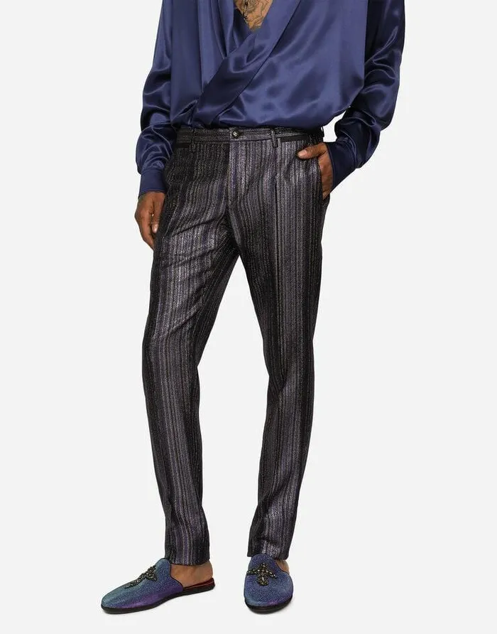 Dolce and Gabbana Trousers And Shorts Men Striped Lurex Jacquard Pants Multicolor