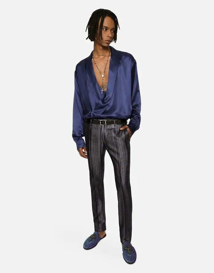 Dolce and Gabbana Trousers And Shorts Men Striped Lurex Jacquard Pants Multicolor