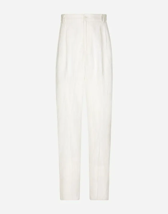 Dolce and Gabbana Trousers And Shorts Men Tailored Linen And Silk Pants White