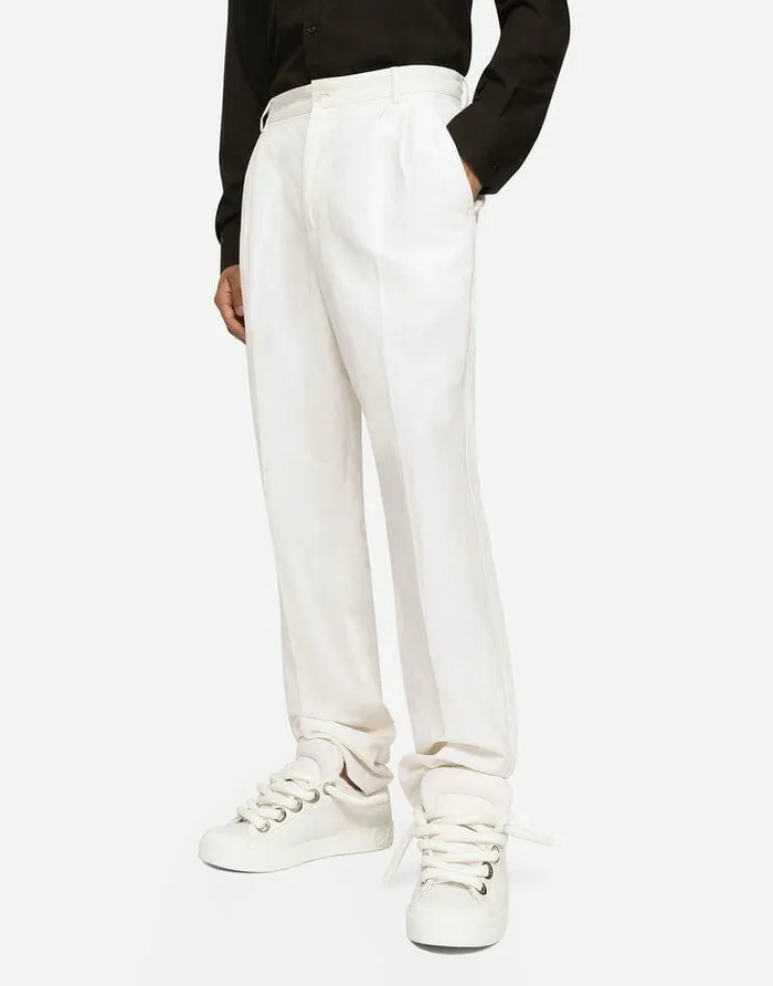Dolce and Gabbana Trousers And Shorts Men Tailored Linen And Silk Pants White