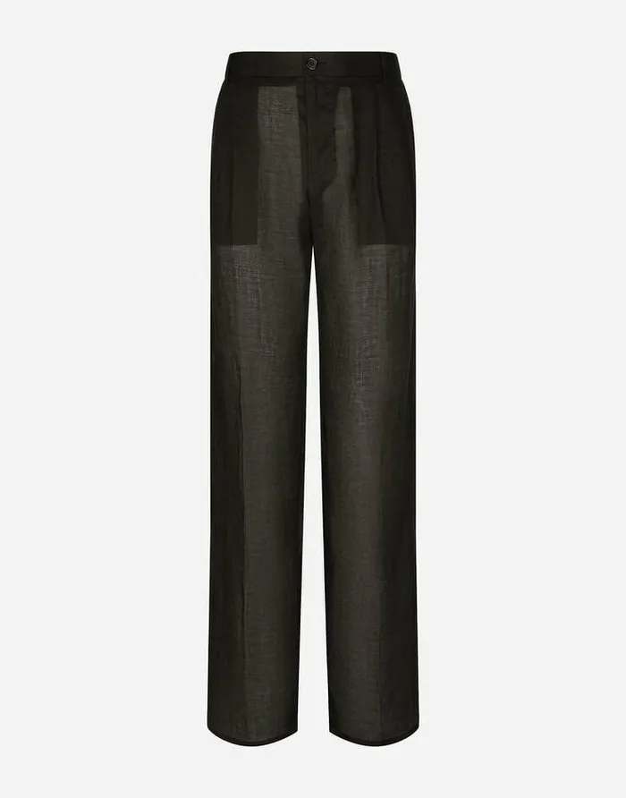 Dolce and Gabbana Trousers And Shorts Men Tailored Straightleg Linen Pants Black Dolce and Gabbana Trousers And Shorts Men Tailored Straightleg Linen Pants Black