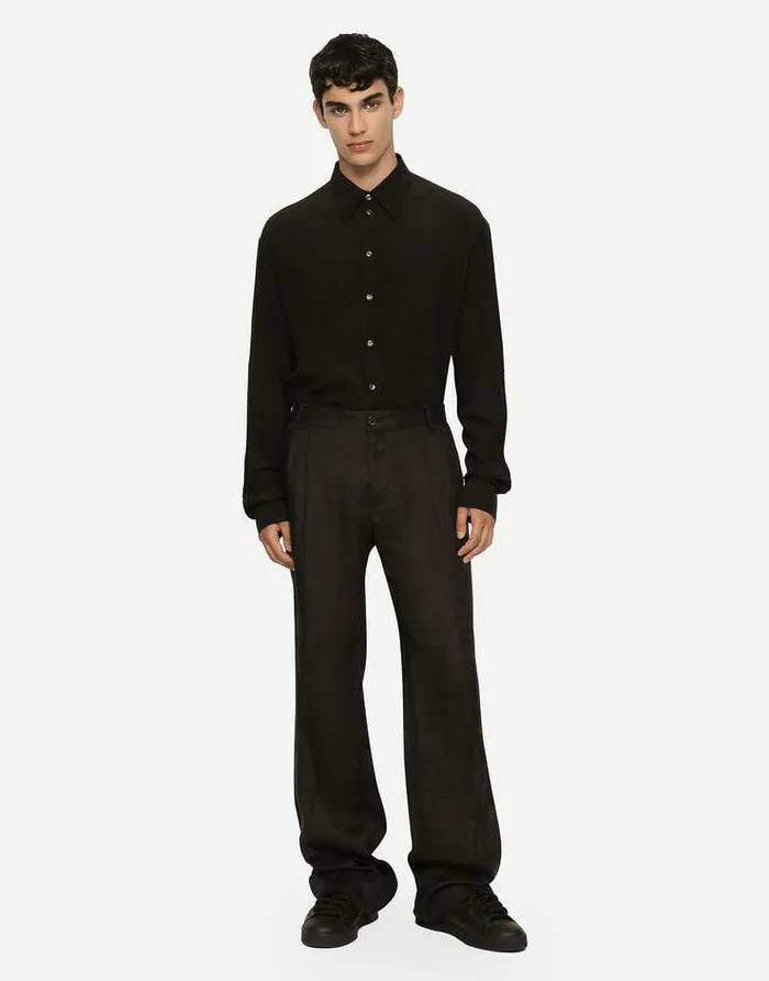 Dolce and Gabbana Trousers And Shorts Men Tailored Straightleg Linen Pants Black Dolce and Gabbana Trousers And Shorts Men Tailored Straightleg Linen Pants Black