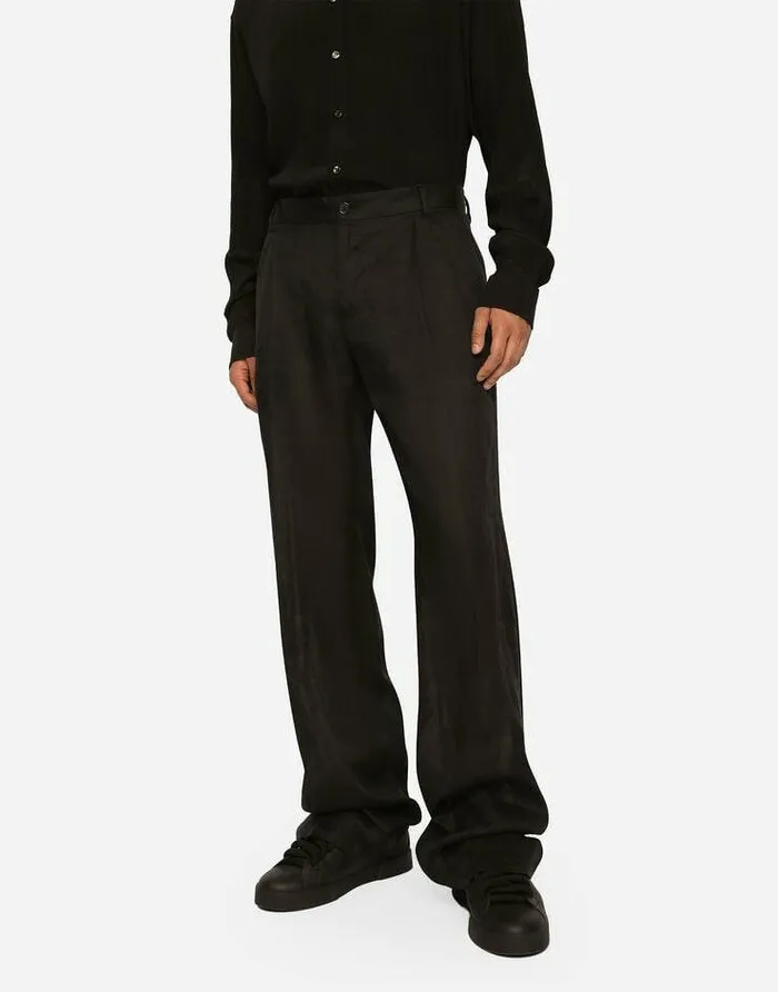 Dolce and Gabbana Trousers And Shorts Men Tailored Straightleg Linen Pants Black Dolce and Gabbana Trousers And Shorts Men Tailored Straightleg Linen Pants Black
