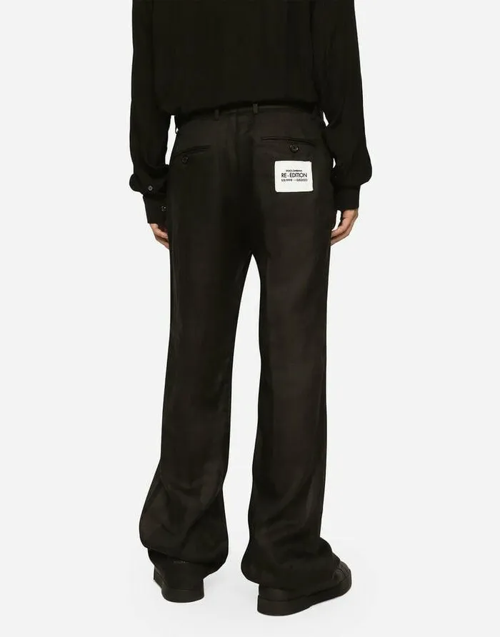 Dolce and Gabbana Trousers And Shorts Men Tailored Straightleg Linen Pants Black Dolce and Gabbana Trousers And Shorts Men Tailored Straightleg Linen Pants Black