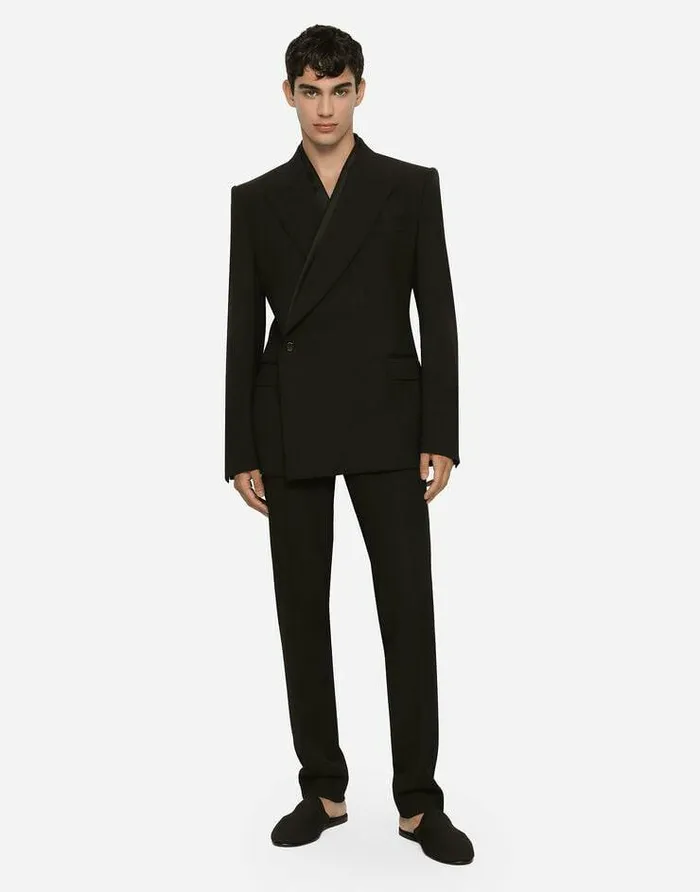 Dolce and Gabbana Trousers And Shorts Men Tailored Stretch Wool Tuxedo Pants Black