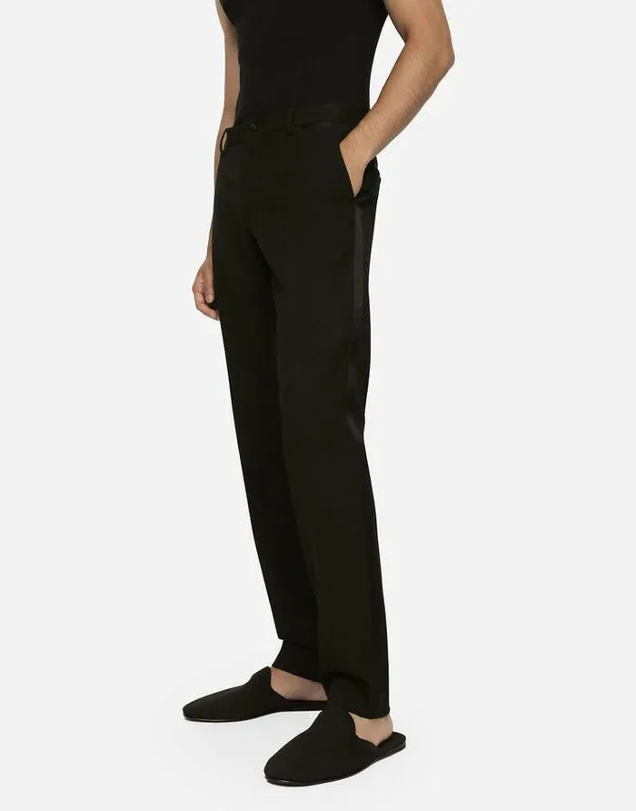 Dolce and Gabbana Trousers And Shorts Men Tailored Stretch Wool Tuxedo Pants Black