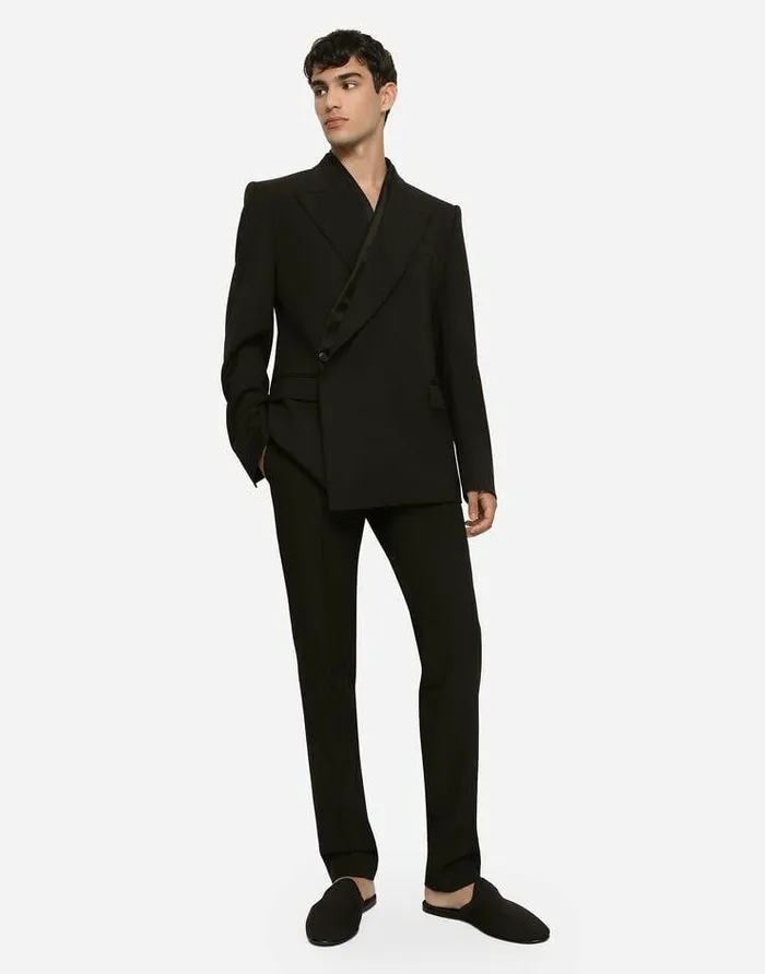 Dolce and Gabbana Trousers And Shorts Men Tailored Stretch Wool Tuxedo Pants Black
