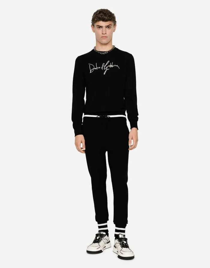 Dolce and Gabbana Trousers And Shorts Men Wool Jogging Pants With Embroidery Multicolor