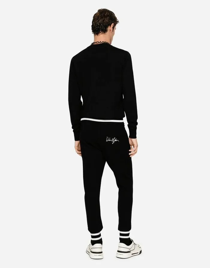 Dolce and Gabbana Trousers And Shorts Men Wool Jogging Pants With Embroidery Multicolor