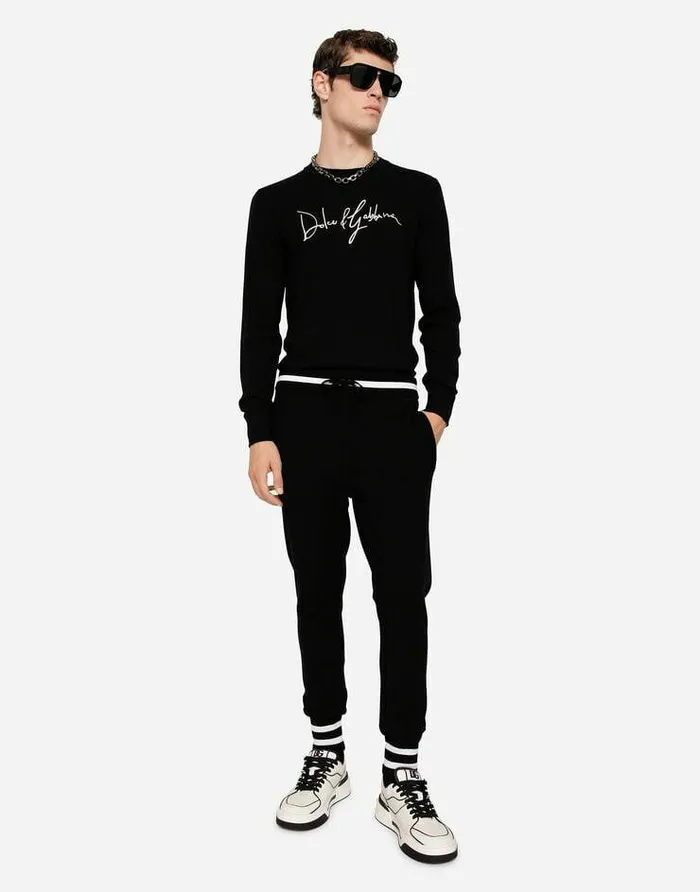 Dolce and Gabbana Trousers And Shorts Men Wool Jogging Pants With Embroidery Multicolor