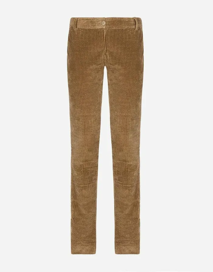 Dolce and Gabbana Trousers And Shorts Women Corduroy Bellbottom Pants Beige
