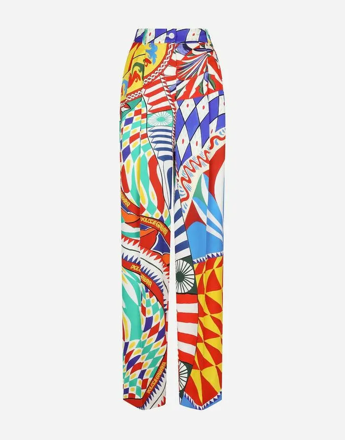Dolce and Gabbana Trousers And Shorts Women Flared Carrettoprint Charmeuse Pants Multicolor Dolce and Gabbana Trousers And Shorts Women Flared Carrettoprint Charmeuse Pants Multicolor