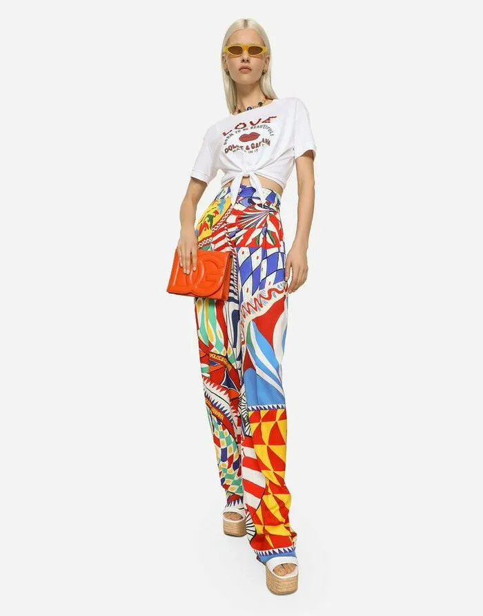Dolce and Gabbana Trousers And Shorts Women Flared Carrettoprint Charmeuse Pants Multicolor Dolce and Gabbana Trousers And Shorts Women Flared Carrettoprint Charmeuse Pants Multicolor