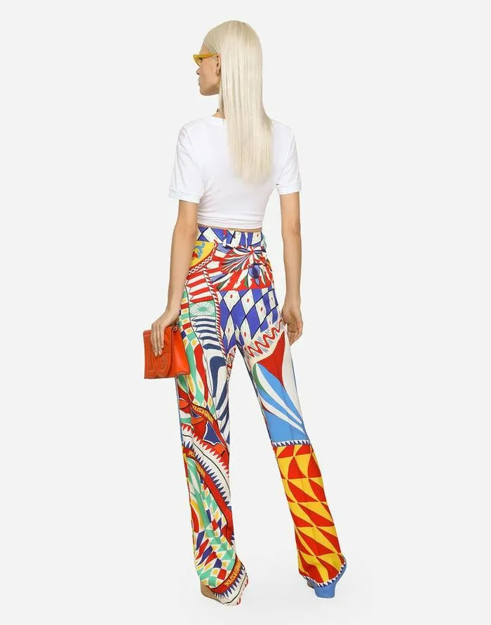 Dolce and Gabbana Trousers And Shorts Women Flared Carrettoprint Charmeuse Pants Multicolor Dolce and Gabbana Trousers And Shorts Women Flared Carrettoprint Charmeuse Pants Multicolor