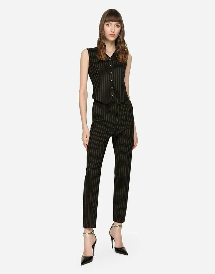 Dolce and Gabbana Trousers And Shorts Women Highwaisted Pinstripe Twill Pants Multicolor