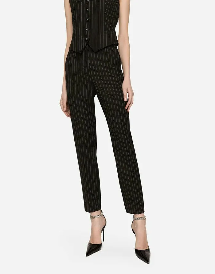 Dolce and Gabbana Trousers And Shorts Women Highwaisted Pinstripe Twill Pants Multicolor
