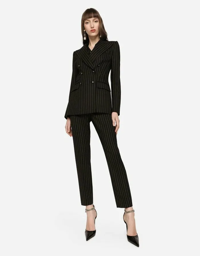 Dolce and Gabbana Trousers And Shorts Women Highwaisted Pinstripe Twill Pants Multicolor