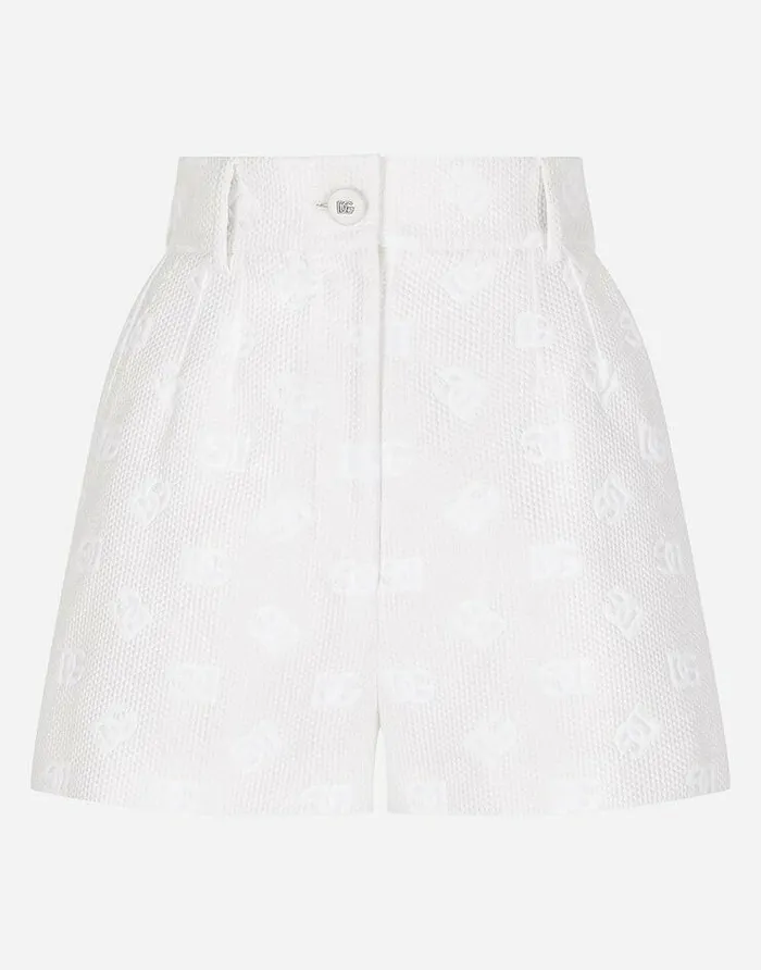 Dolce and Gabbana Trousers And Shorts Women Jacquard Shorts With Allover DG Logo White Dolce and Gabbana Trousers And Shorts Women Jacquard Shorts With Allover DG Logo White