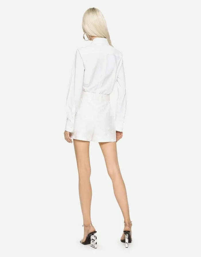 Dolce and Gabbana Trousers And Shorts Women Jacquard Shorts With Allover DG Logo White