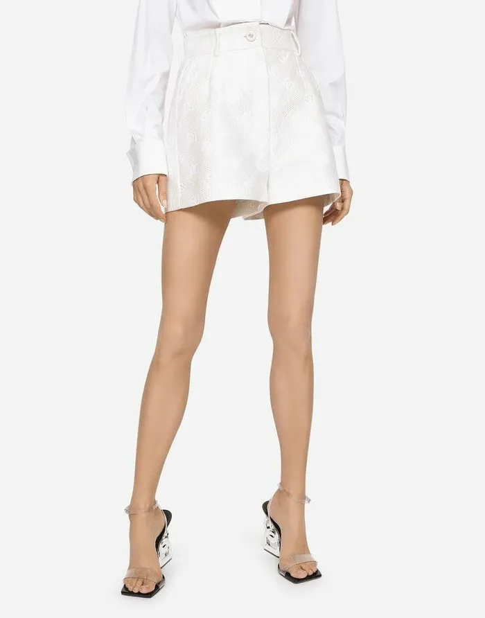 Dolce and Gabbana Trousers And Shorts Women Jacquard Shorts With Allover DG Logo White
