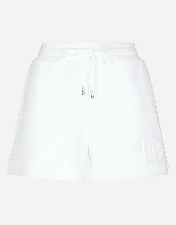 Dolce and Gabbana Trousers And Shorts Women Jersey Shorts With Embossed DG Logo White Dolce and Gabbana Trousers And Shorts Women Jersey Shorts With Embossed DG Logo White