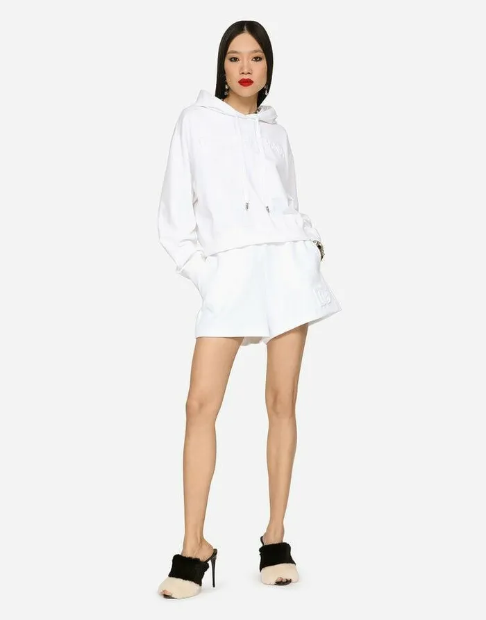 Dolce and Gabbana Trousers And Shorts Women Jersey Shorts With Embossed DG Logo White Dolce and Gabbana Trousers And Shorts Women Jersey Shorts With Embossed DG Logo White