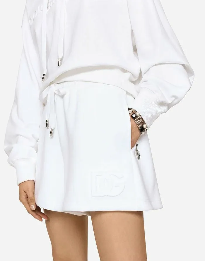 Dolce and Gabbana Trousers And Shorts Women Jersey Shorts With Embossed DG Logo White Dolce and Gabbana Trousers And Shorts Women Jersey Shorts With Embossed DG Logo White