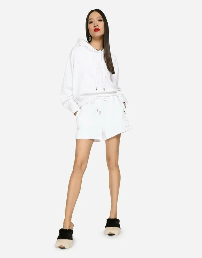 Dolce and Gabbana Trousers And Shorts Women Jersey Shorts With Embossed DG Logo White Dolce and Gabbana Trousers And Shorts Women Jersey Shorts With Embossed DG Logo White