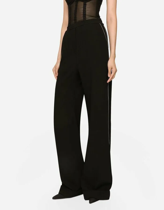 Dolce and Gabbana Trousers And Shorts Women KIM DOLCEandGABBANA Woolen Pajama Pants With Piping Black Dolce and Gabbana Trousers And Shorts Women KIM DOLCEandGABBANA Woolen Pajama Pants With Piping Black