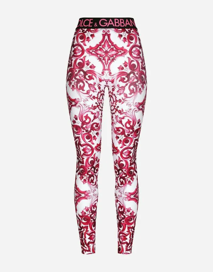 Dolce and Gabbana Trousers And Shorts Women Majolicaprint Jersey Leggings Multicolor Dolce and Gabbana Trousers And Shorts Women Majolicaprint Jersey Leggings Multicolor