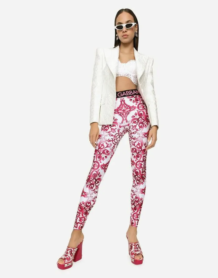 Dolce and Gabbana Trousers And Shorts Women Majolicaprint Jersey Leggings Multicolor