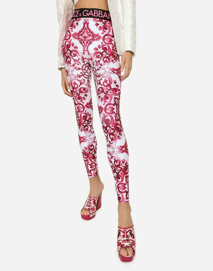Dolce and Gabbana Trousers And Shorts Women Majolicaprint Jersey Leggings Multicolor