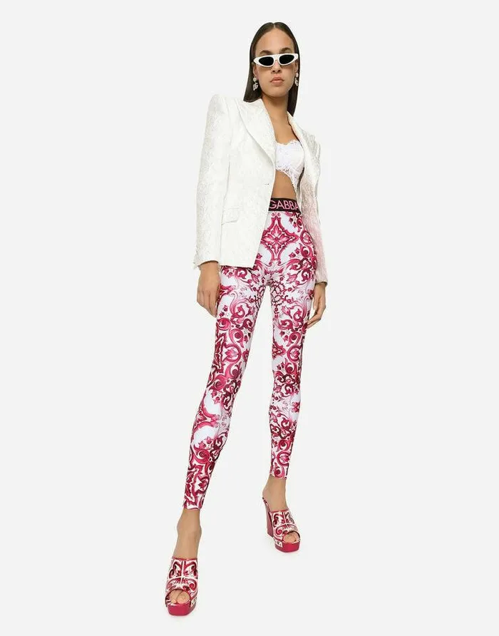 Dolce and Gabbana Trousers And Shorts Women Majolicaprint Jersey Leggings Multicolor