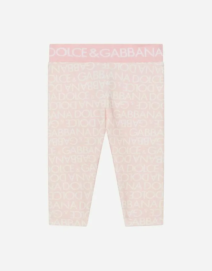 Dolce and Gabbana Trousers And Skirts Children Interlock Leggings With Allover Logo Print Pink Dolce and Gabbana Trousers And Skirts Children Interlock Leggings With Allover Logo Print Pink