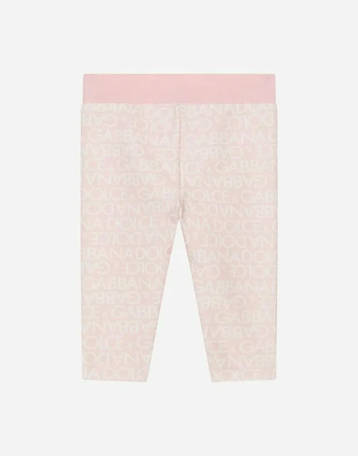 Dolce and Gabbana Trousers And Skirts Children Interlock Leggings With Allover Logo Print Pink Dolce and Gabbana Trousers And Skirts Children Interlock Leggings With Allover Logo Print Pink