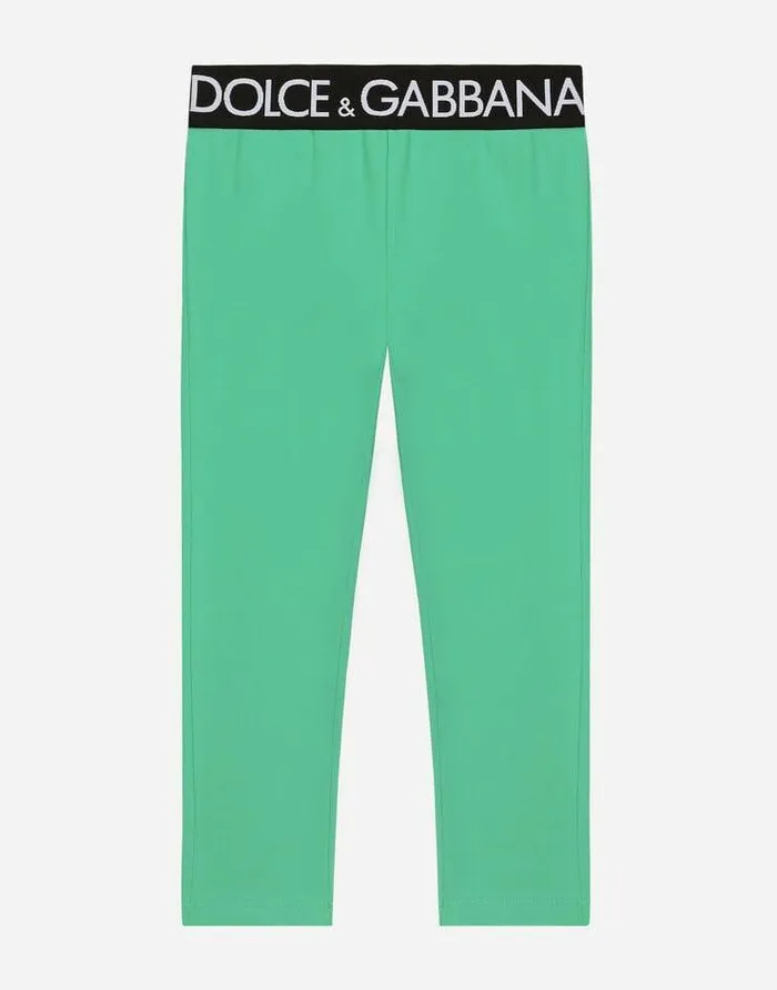Dolce and Gabbana Trousers And Skirts Children Interlock Leggings With Branded Elastic Green Dolce and Gabbana Trousers And Skirts Children Interlock Leggings With Branded Elastic Green
