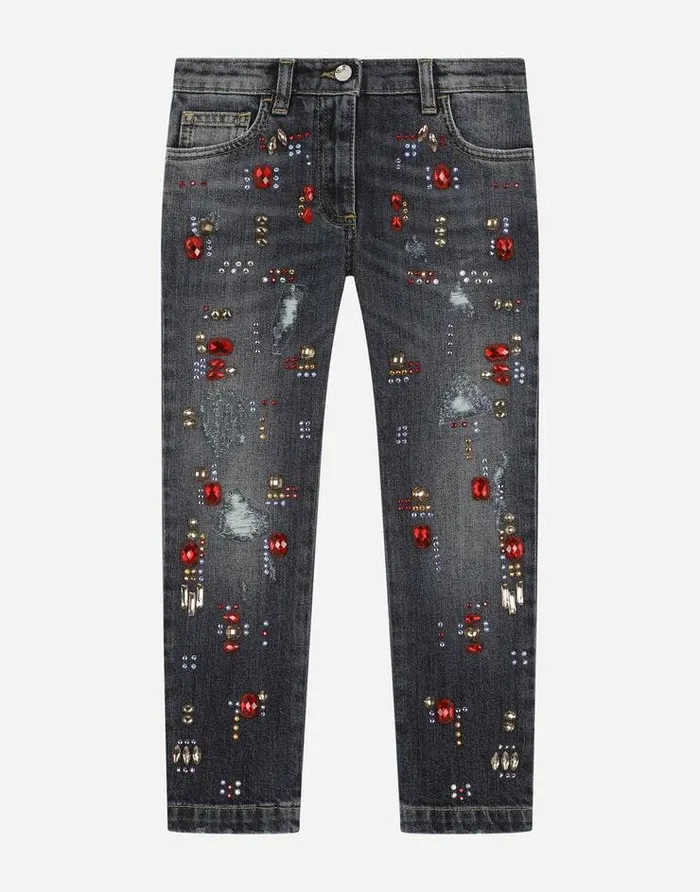 Dolce and Gabbana Trousers And Skirts Children Jeans With Multicolored Fusible Rhinestone Appliqu Blue Dolce and Gabbana Trousers And Skirts Children Jeans With Multicolored Fusible Rhinestone Appliqu Blue