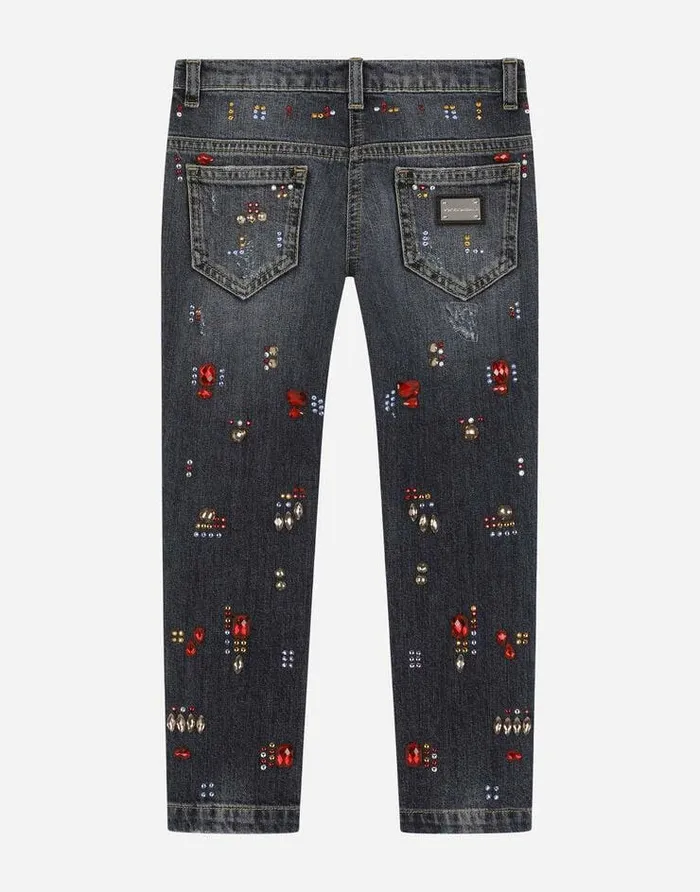 Dolce and Gabbana Trousers And Skirts Children Jeans With Multicolored Fusible Rhinestone Appliqu Blue Dolce and Gabbana Trousers And Skirts Children Jeans With Multicolored Fusible Rhinestone Appliqu Blue