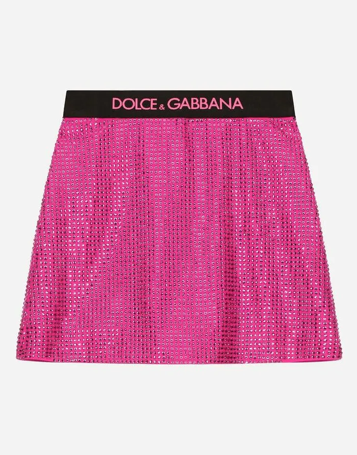 Dolce and Gabbana Trousers And Skirts Children Miniskirt With Rhinestones And Branded Elastic Multicolor Dolce and Gabbana Trousers And Skirts Children Miniskirt With Rhinestones And Branded Elastic Multicolor