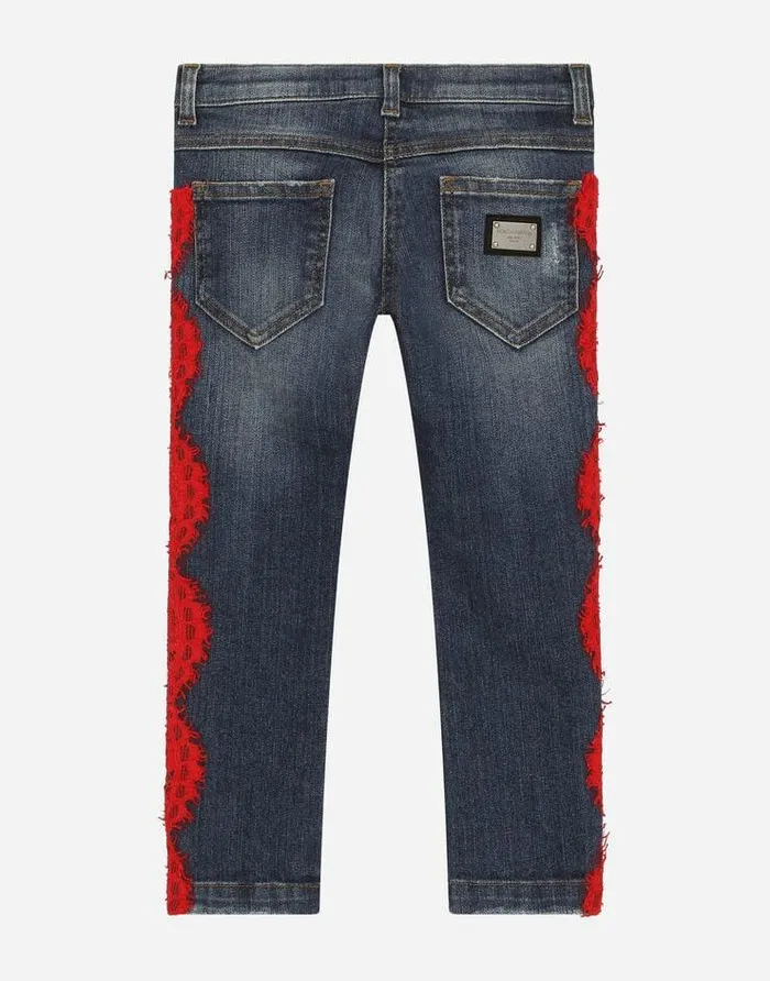 Dolce and Gabbana Trousers And Skirts Children Stretch Denim Jeans With Lace Bands Multicolor Dolce and Gabbana Trousers And Skirts Children Stretch Denim Jeans With Lace Bands Multicolor