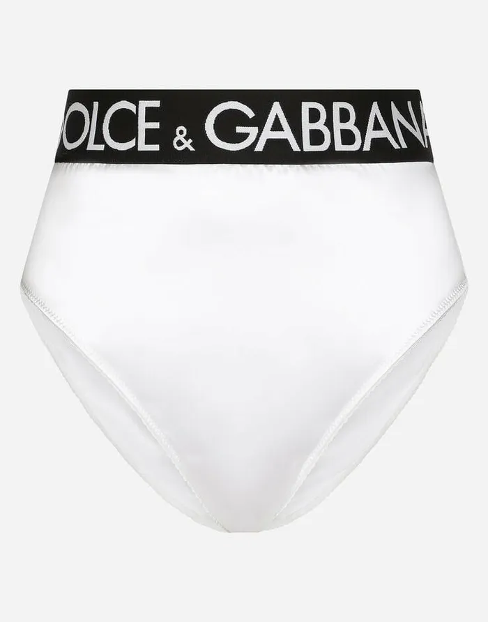 Dolce and Gabbana Underwear Women Highwaisted Satin Briefs With Branded Elastic White Dolce and Gabbana Underwear Women Highwaisted Satin Briefs With Branded Elastic White