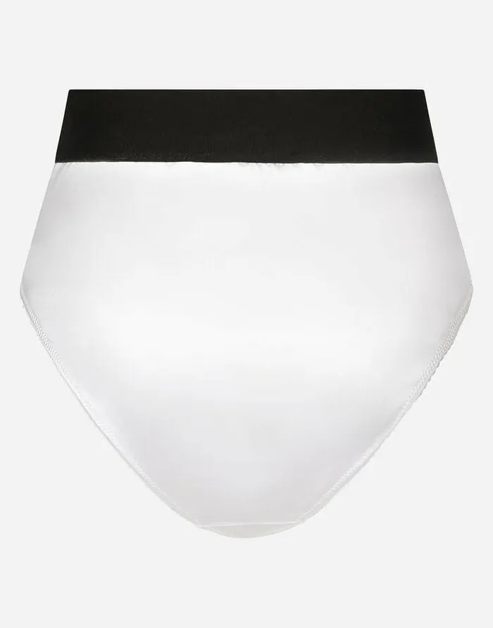 Dolce and Gabbana Underwear Women Highwaisted Satin Briefs With Branded Elastic White Dolce and Gabbana Underwear Women Highwaisted Satin Briefs With Branded Elastic White