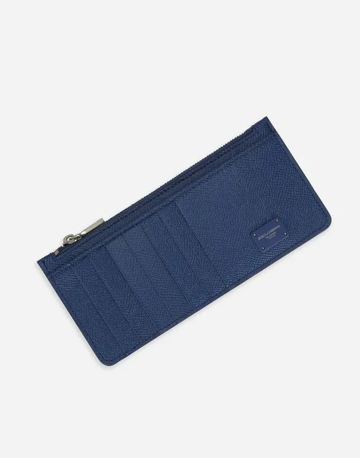 Dolce and Gabbana Wallets And Small Leather Goods Men Calfskin Card Holder With Zipper Blue Dolce and Gabbana Wallets And Small Leather Goods Men Calfskin Card Holder With Zipper Blue