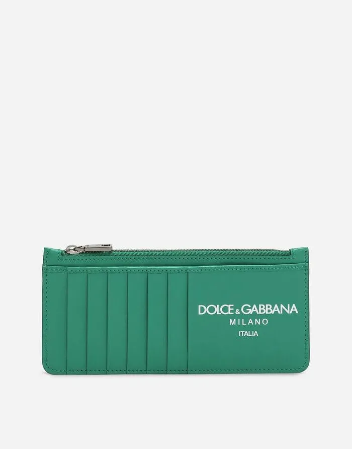 Dolce and Gabbana Wallets And Small Leather Goods Men Vertical Calfskin Card Holder With Logo Green Dolce and Gabbana Wallets And Small Leather Goods Men Vertical Calfskin Card Holder With Logo Green