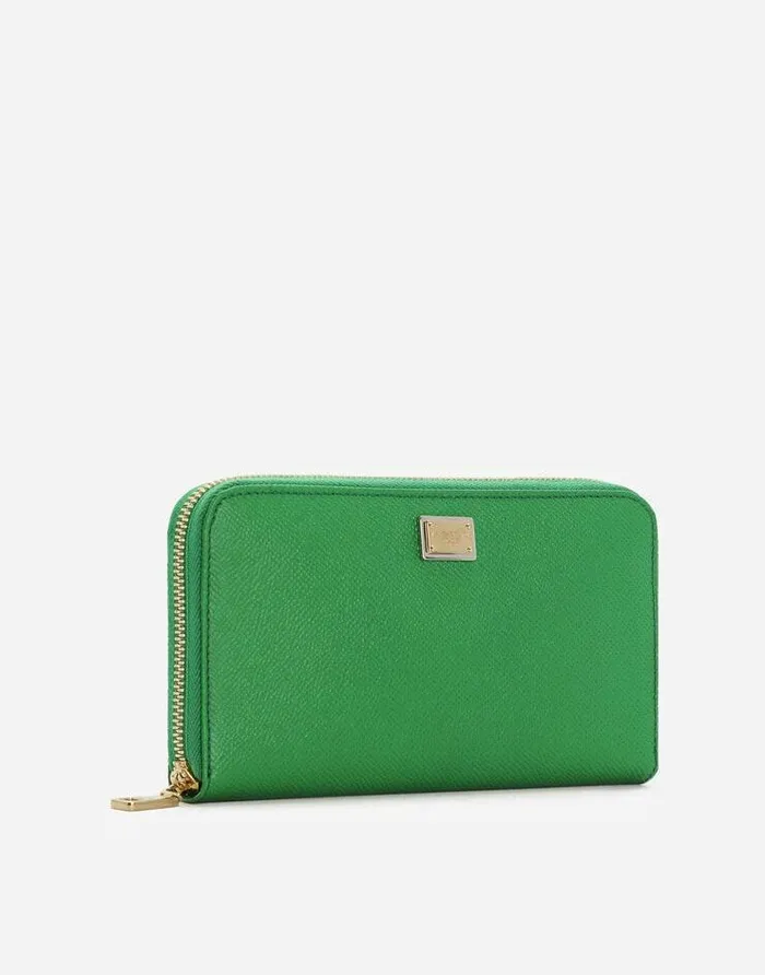 Dolce and Gabbana Wallets And Small Leather Goods Women Dauphine Calfskin Ziparound Wallet With Branded Tag Green