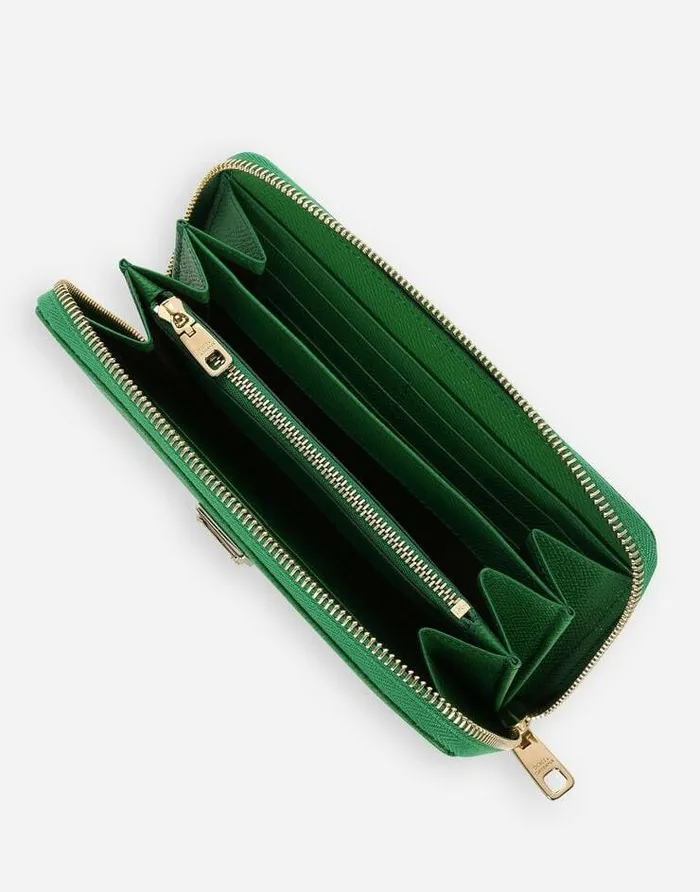 Dolce and Gabbana Wallets And Small Leather Goods Women Dauphine Calfskin Ziparound Wallet With Branded Tag Green