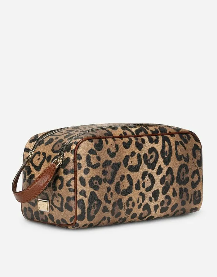 Dolce and Gabbana Wallets And Small Leather Goods WomenMen Leopardprint Crespo Toiletry Bag With Branded Plate Multicolor
