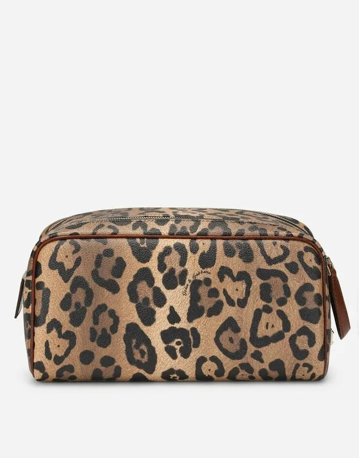 Dolce and Gabbana Wallets And Small Leather Goods WomenMen Leopardprint Crespo Toiletry Bag With Branded Plate Multicolor
