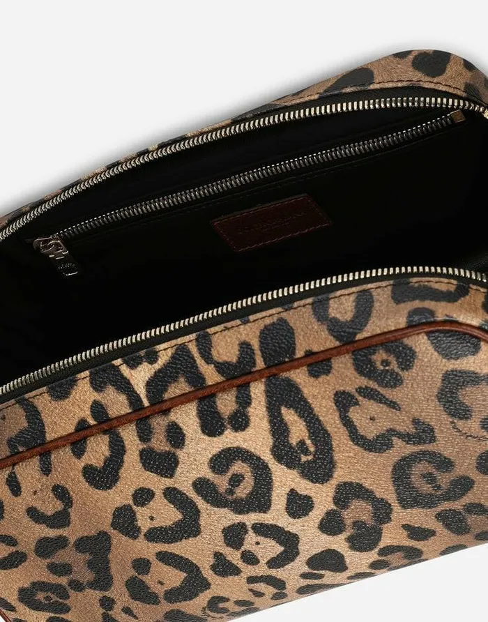 Dolce and Gabbana Wallets And Small Leather Goods WomenMen Leopardprint Crespo Toiletry Bag With Branded Plate Multicolor