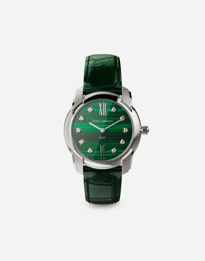 Dolce and Gabbana WatchesandStraps Women DG7 Watch In Steel With Malachite And Diamonds Green